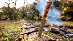 Messer im Baumstamm, Lagerfeuer, Bushcraft
