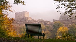 Rheinland-Pfalz Deutschland Wandern Wanderungen Soonwald Schmidtburg Ruine Bank