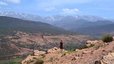Marokko Nordafrika Wandern Urlaub Wanderung Ausblick auf Toubkal Massiv Hoher Atlas Gebirge