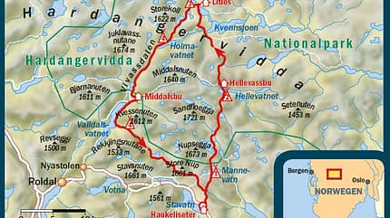 OD 2016 Trekking mit Hund Hardangervidda Norwegen Karte