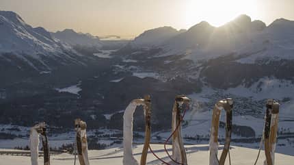 Kanton GR, Graubünden, Graubuenden, grison, Bündnerland,Engadin, Oberengadin,Winter, winter, hiver,Wintersport, sports d`hiver, wintersport,Schlitten, Schlitteln, toboggan, sledge Muottas Muragl