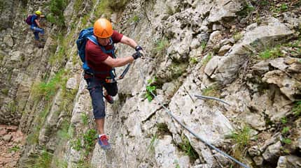 Klettersteig mit dem Namen Estrechos de La Hoz in Teruel, Aragonien in Spanien Klettersteig mit dem Namen Estrechos de La Hoz in Teruel, Aragonien in Spanien