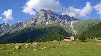 Berg Ushba Mazeri Swanetien Georgien Großer Kaukasus Berg Ushba Mazeri Swanetien Georgien Großer Kaukasus