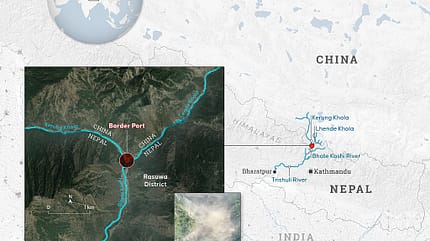 river flooding,debris flow,landslide dam,infographics,flood surge,china,flood damage,ice-rock avalanche,nepal-china border,gyirong,bhote koshi river,rasuwagadhi,climate hazards,lhende river,dam breach,border flooding,emergency response,kerung,disaster,natural dam Flash floods on Nepal-China border