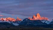 First light on Mount Fitz Roy and Cerro Torre in Los Glaciares National Park 